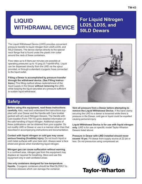 LIQUID WITHDRAWAL DEVICE - Taylor-Wharton