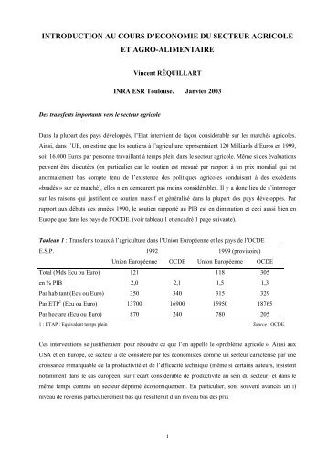 introduction au cours d'economie du secteur agricole et agro ...