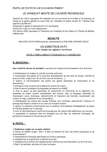 le syndicat mixte de l'ouveze provencale recrute un directeur (h/f)