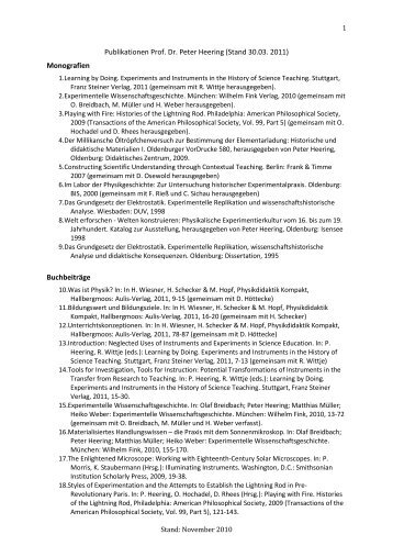 Publikationen Prof. Dr. Peter Heering (Stand 30.03. 2011 ...