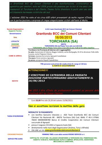 Scheda Gran Fondo BCC Comuni Cilentani - Ruote Amatoriali