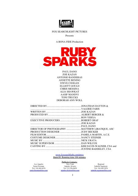 Ruby Sparks Production Notes Final - Central-Kino
