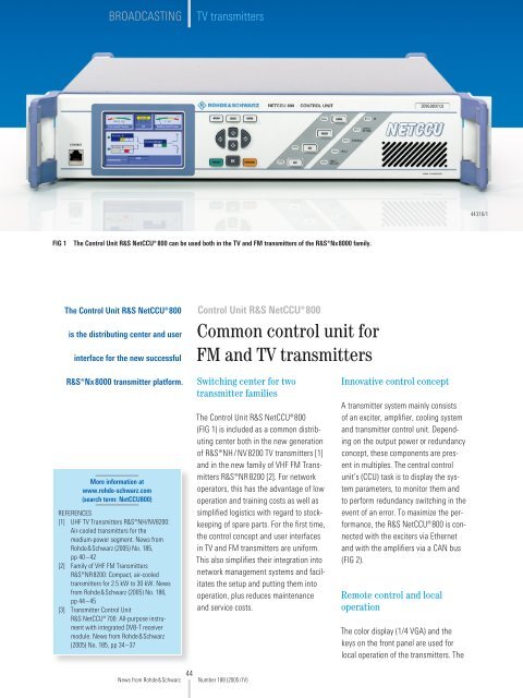 Common control unit for FM and TV transmitters - Rohde & Schwarz