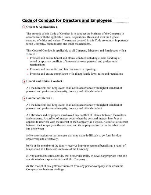 Company Code Of Conduct For Employees