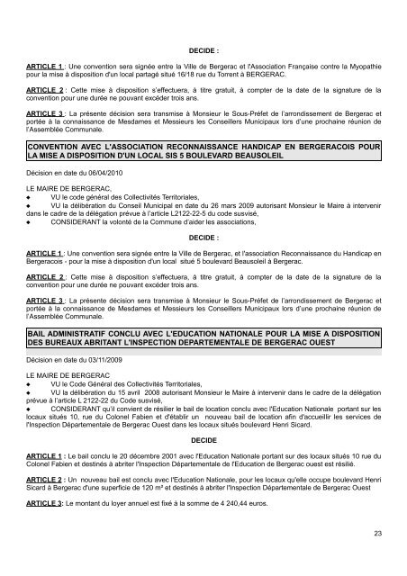 CONSEIL MUNICIPAL DU 20 MAI 2010 - Bergerac