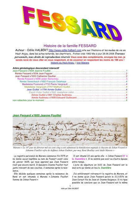 Histoire de la famille FESSARD - histoire du Haut-Anjou