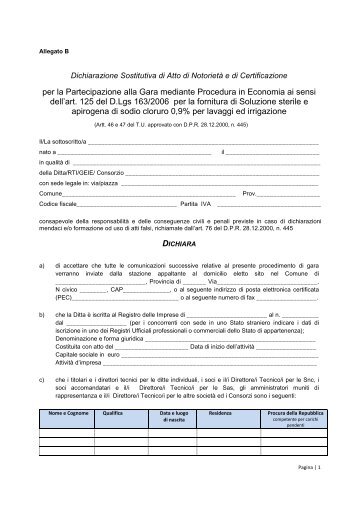 Allegato B - dichiarazione sostitutiva - Azienda Ospedaliera di Padova