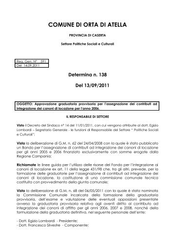 Determina n. 138 Del 13/09/2011 - Comune di Orta di Atella