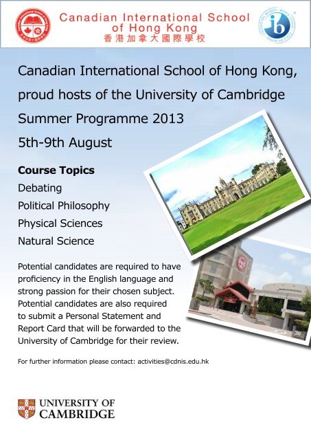 Canadian International School of Hong Kong, proud hosts of the ...