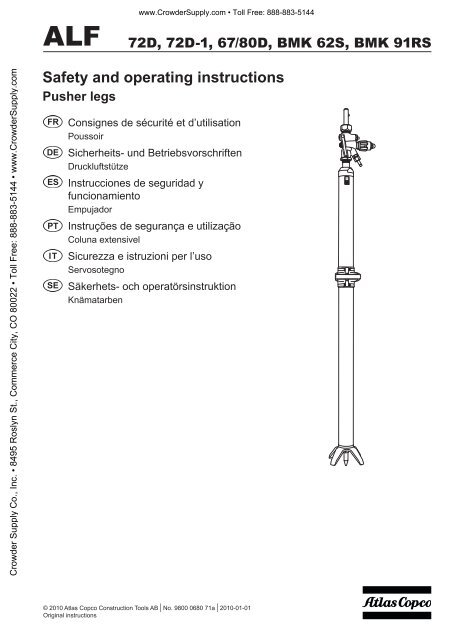 Safety and operating instructions - Crowder Hydraulic Tools