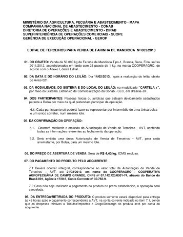 Edital de Terceiros Farinha Mandioca (.pdf) - Conab