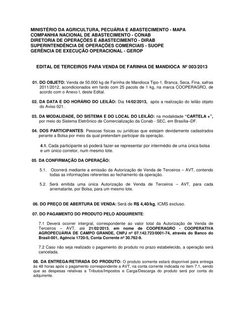 Edital de Terceiros Farinha Mandioca (.pdf) - Conab