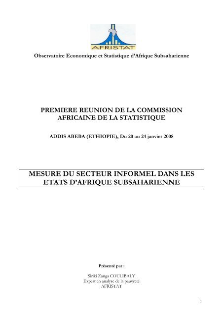 mesure du secteur informel dans les etats d'afrique ... - Afristat