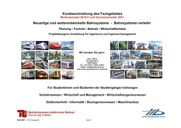 verkehr - Fachgebiet Betriebssysteme elektrischer Bahnen - TU Berlin