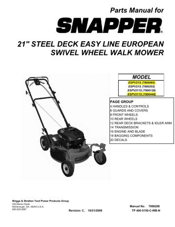 21" steel deck easy line european swivel wheel walk mower