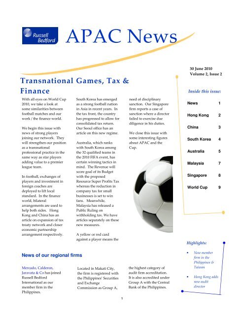 Apac News 2010 Issue 2 Steven Tan Russell Bedford Pac