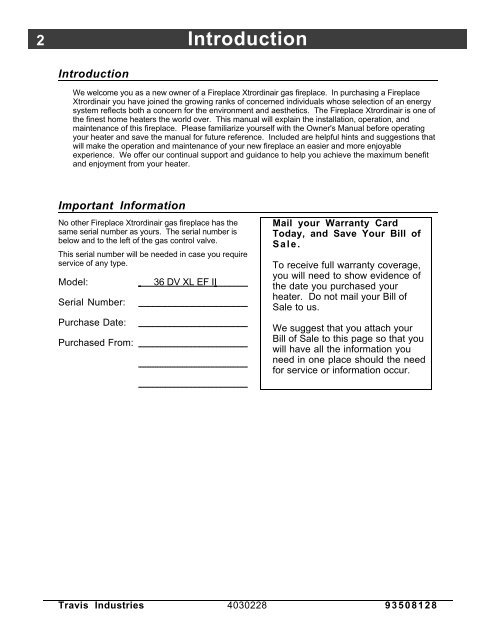 36 DV XL Owner's Manual - Travis Industries Dealer Services Login ...