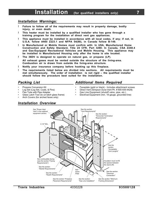 36 DV XL Owner's Manual - Travis Industries Dealer Services Login ...