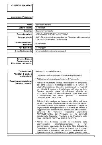 curriculum vitae - Azienda Ospedaliera di Padova