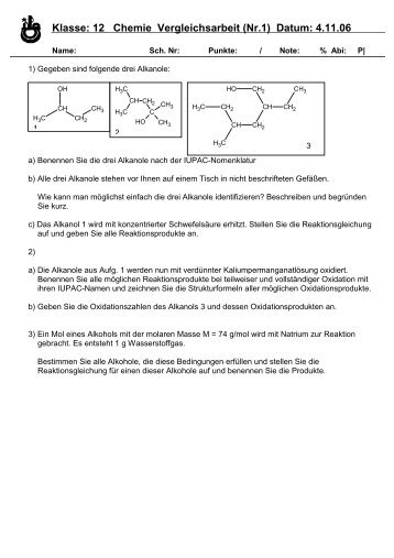 Klasse: 12 Chemie Vergleichsarbeit (Nr.1) Datum ... - Istanbul Lisesi