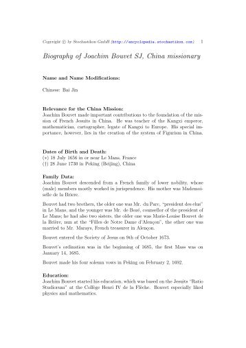 Biography of Joachim Bouvet SJ, China missionary