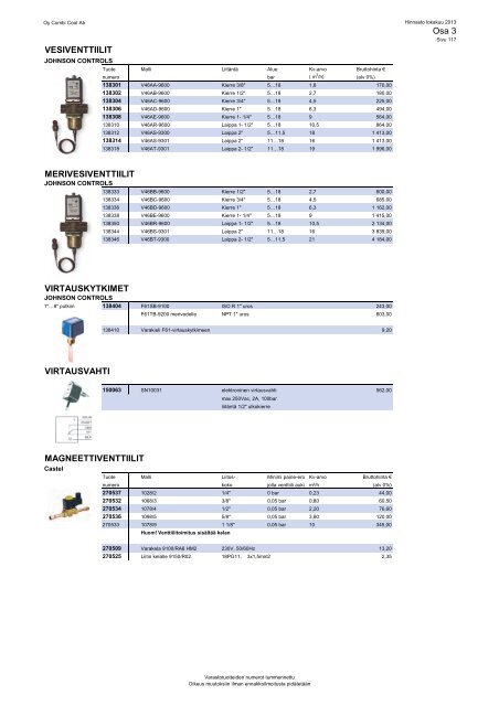 Hinnasto 2013 (PDF 7.4Mt) - Oy Combi Cool Ab