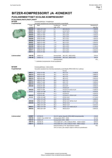 Hinnasto 2013 (PDF 7.4Mt) - Oy Combi Cool Ab