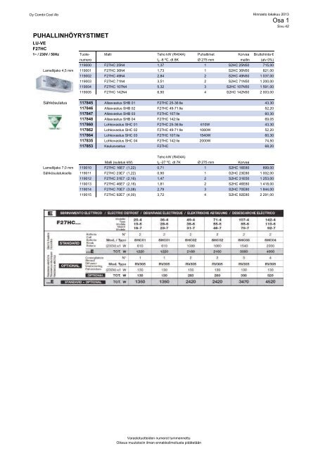 Hinnasto 2013 (PDF 7.4Mt) - Oy Combi Cool Ab