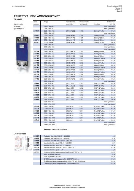 Hinnasto 2013 (PDF 7.4Mt) - Oy Combi Cool Ab