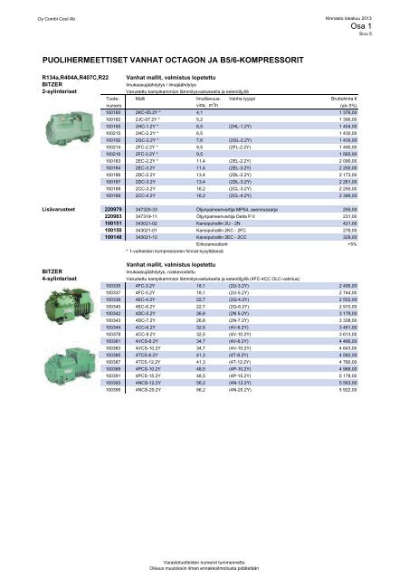 Hinnasto 2013 (PDF 7.4Mt) - Oy Combi Cool Ab