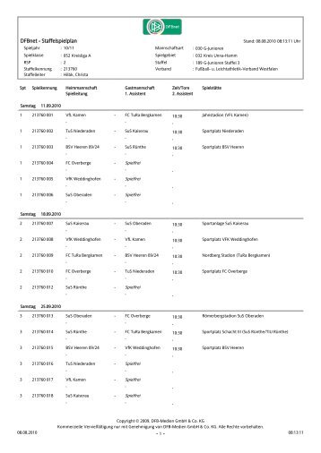 DFBnet - Staffelspielplan - 1 - - (FLVW), Kreis 32 Unna-Hamm