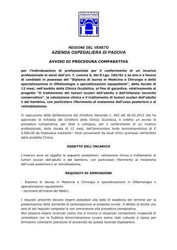Avviso di procedura comparativa - Azienda Ospedaliera di Padova
