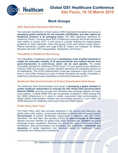 Global GS1 Healthcare Conference São Paulo, 16-18 March 2010