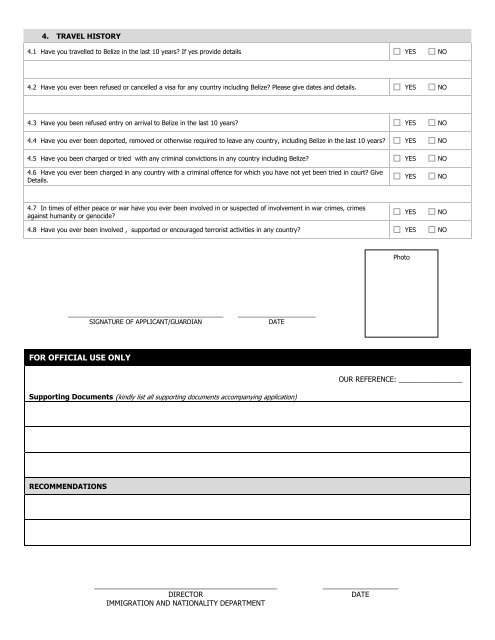 Belize visa application form