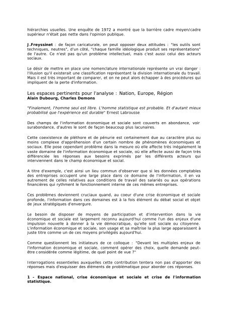 Atelier 1 ReprÃ©sentations de la sociÃ©tÃ© et de l'Ã©conomie ... - cgt-insee