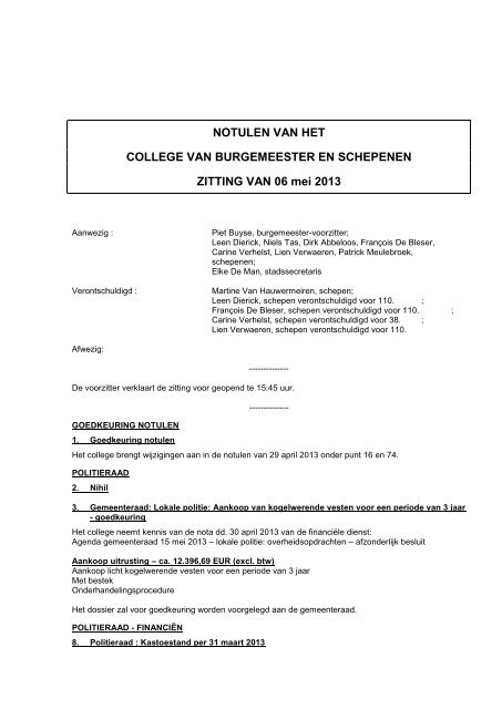 NOTULEN VAN HET COLLEGE VAN BURGEMEESTER EN ...