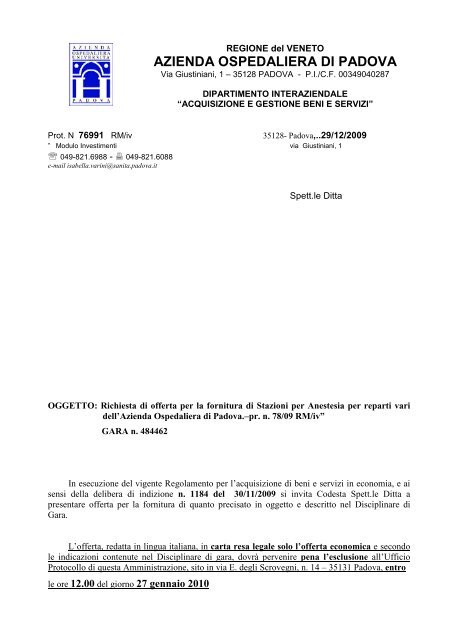 lettera invito oltre 20 - Azienda Ospedaliera di Padova