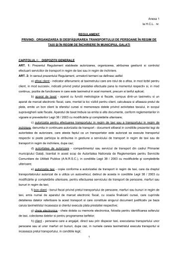 Anexa 1 la H.C.L. nr. REGULAMENT PRIVIND: ORGANIZAREA SI ...