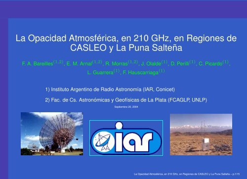 La Opacidad AtmosfÃ©rica, en 210 GHz, en Regiones de CASLEO y ...