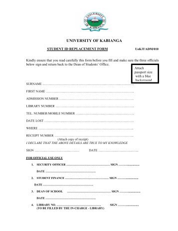 6.student id replacement form - Kabianga