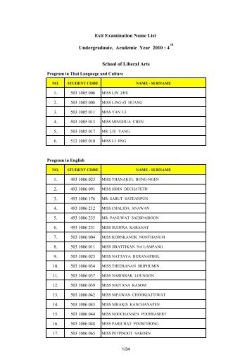 Exit Examination Name List Undergraduate, Academic Year 2010 : 4 ...