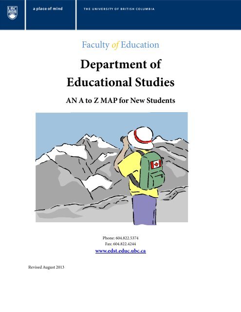 Department of Educational Studies AN A to Z MAP for New Students