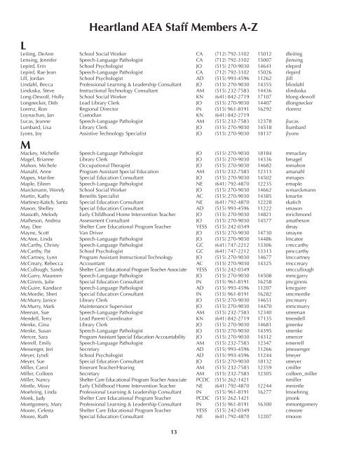 2011-2012 Staff & Schools Directory - Heartland AEA 11