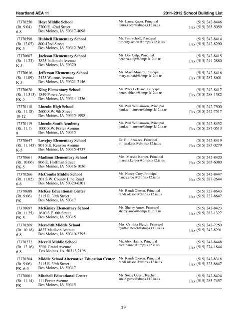 2011-2012 Staff & Schools Directory - Heartland AEA 11