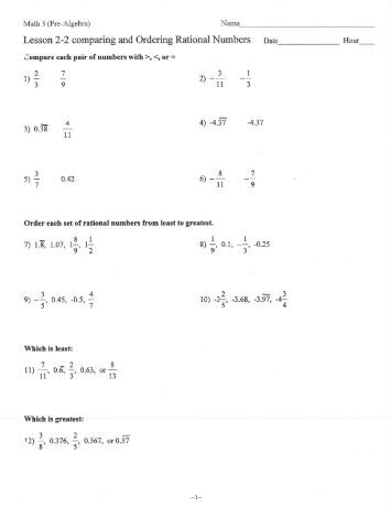 Printables Compare And Order Rational Numbers Worksheet 806 2 1 order and compare rational irrational numbers lesson comparing ordering date hour