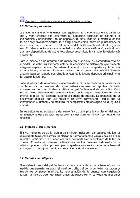 Conceptos y criterios para la evaluaciÃ³n ambiental de humedales