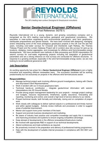 Senior Geotechnical Engineer (Offshore) - Reynolds International Ltd