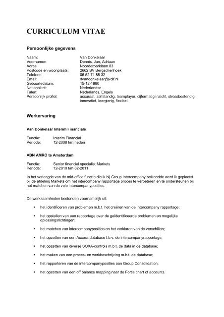 curriculum vitae - Van Donkelaar Interim Financials