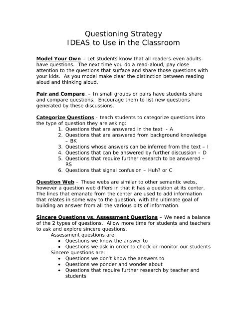 Questioning Strategy IDEAS to Use in the Classroom