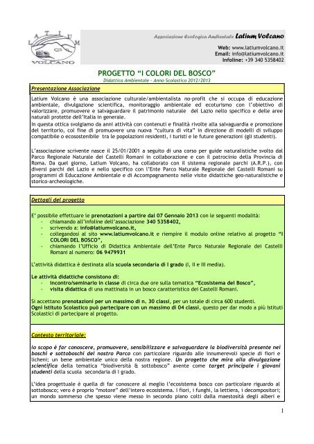 progetto “i colori del bosco” - Parco Regionale dei Castelli Romani